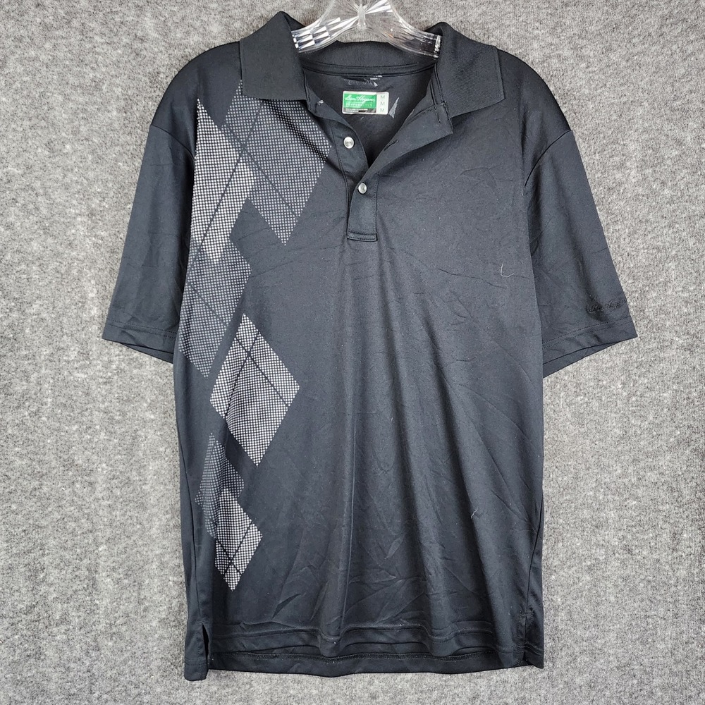 Ben Hogan Polo Shirt Mens Medium Black Short Sleeve Geometric Performance Golf